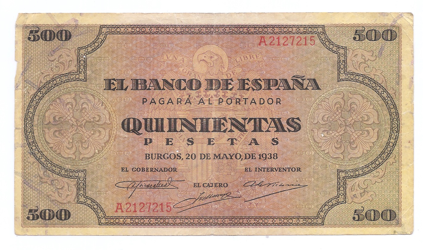  ESTADO ESPAÑOL AÑO 1938 DE 500 PTS